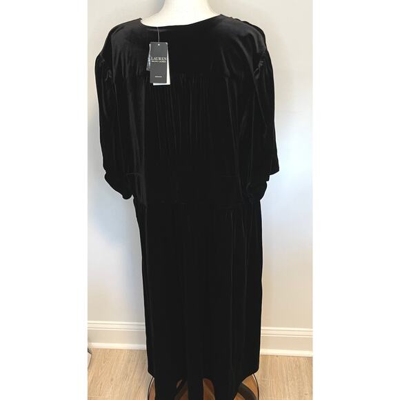 Lauren Ralph Lauren Plus Size Velvet Puff Sleeve Midi Dress In Black Size 3X New - Picture 10 of 15